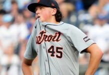 Tigers’ Reese Olson exits after being struck by line drive