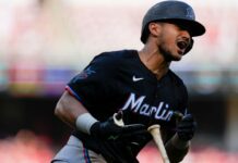 Marlins OF Dane Myers breaks ankle after kicking door