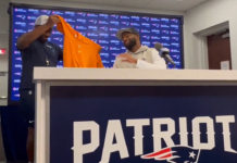 Patriots’ Jacoby Brissett wears Tennessee shirt after losing bet to Jerod Mayo