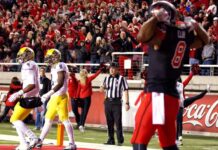 One of football’s cardinal sins – dropping the ball before the end zone